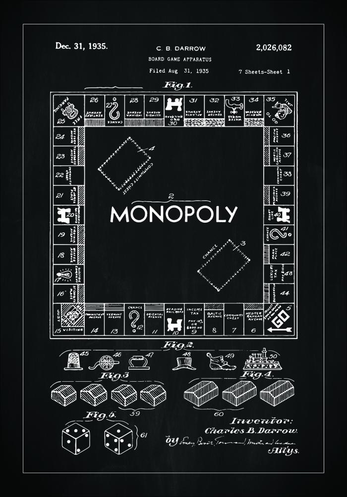 Patentzeichnung - Monopoly I - Schwarz Poster