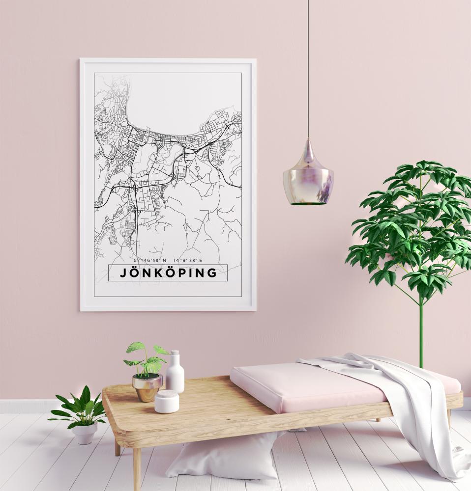 Map - Jönköping - White Poster