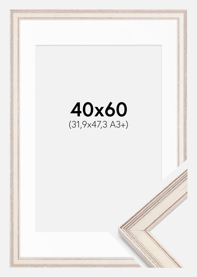 Rahmen Shabby Chic Weiß 40x60 cm - Passepartout Weiß 32,9x48,3 cm (A3+)