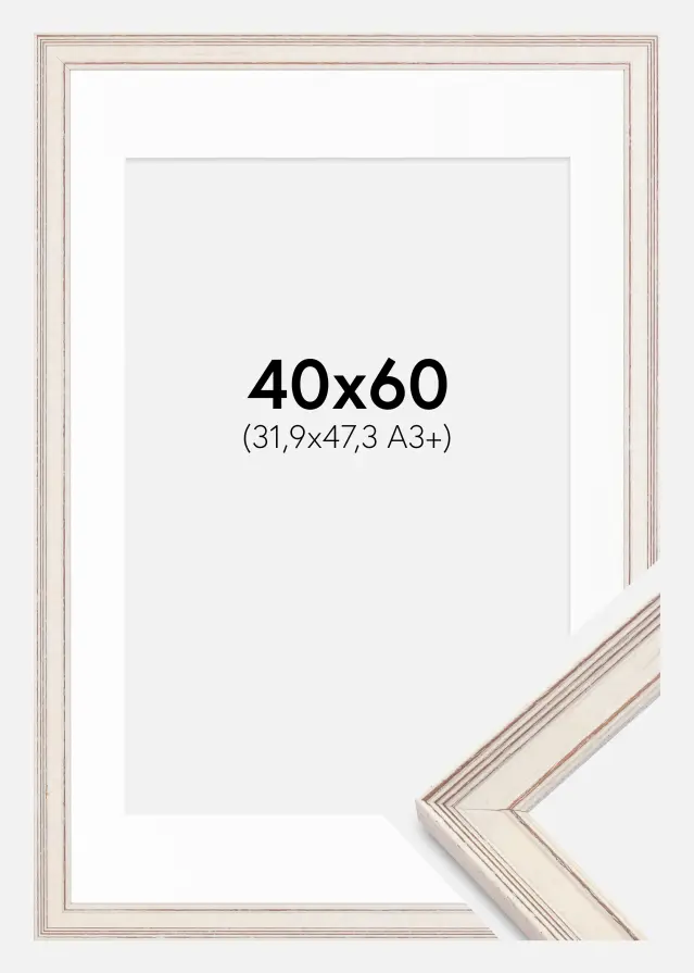 Rahmen Shabby Chic Weiß 40x60 cm - Passepartout Weiß 32,9x48,3 cm (A3+)