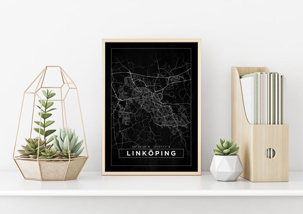 Map - Linköping - Black Poster