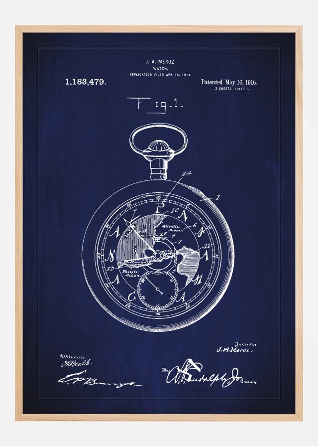 Patentzeichnung - Taschenuhr - Blau Poster