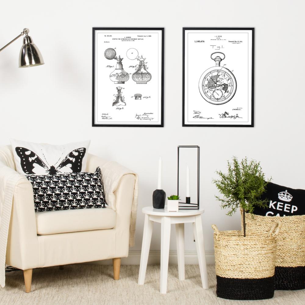 Patentzeichnung - Taschenuhr - Weiß Poster