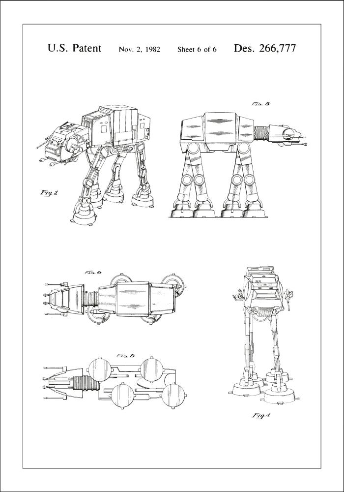 Patentzeichnung - Star Wars - Walker - Weiß Poster