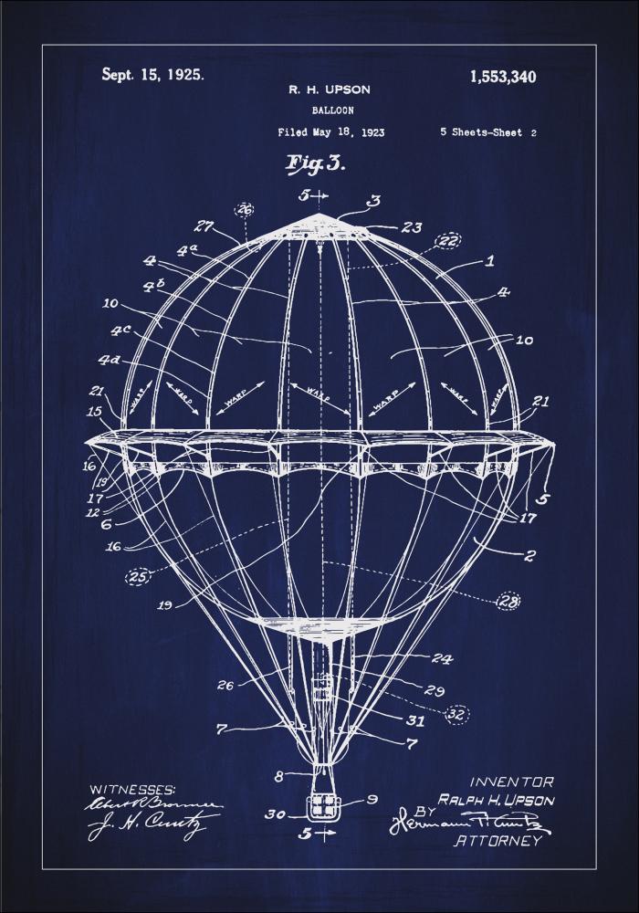 Patentzeichnung - Heißluftballon - Blau Poster