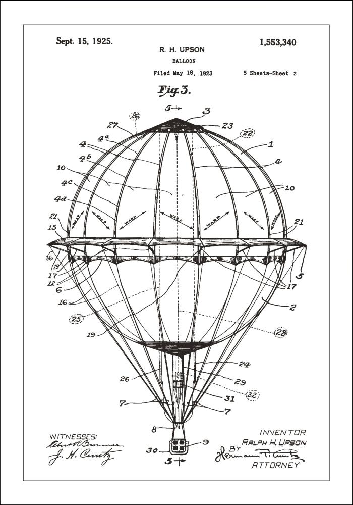 Patentzeichnung - Heißluftballon - Weiß Poster