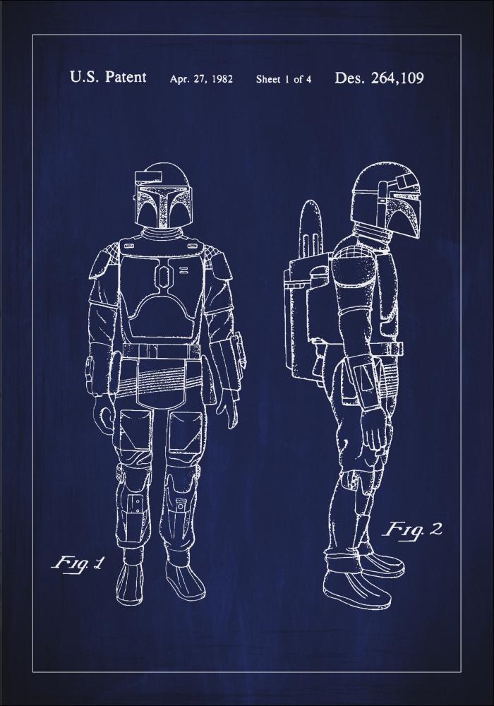 Patentzeichnung - Star Wars - Boba Fett - Blau Poster