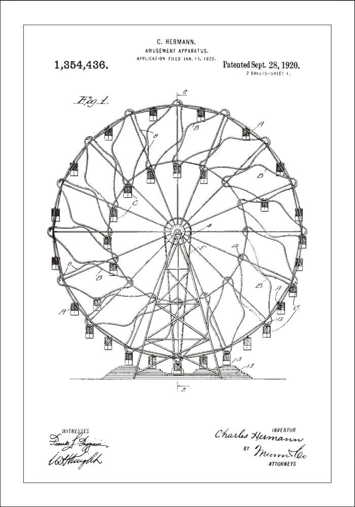 Patentzeichnung - Riesenrad - Weiß Poster