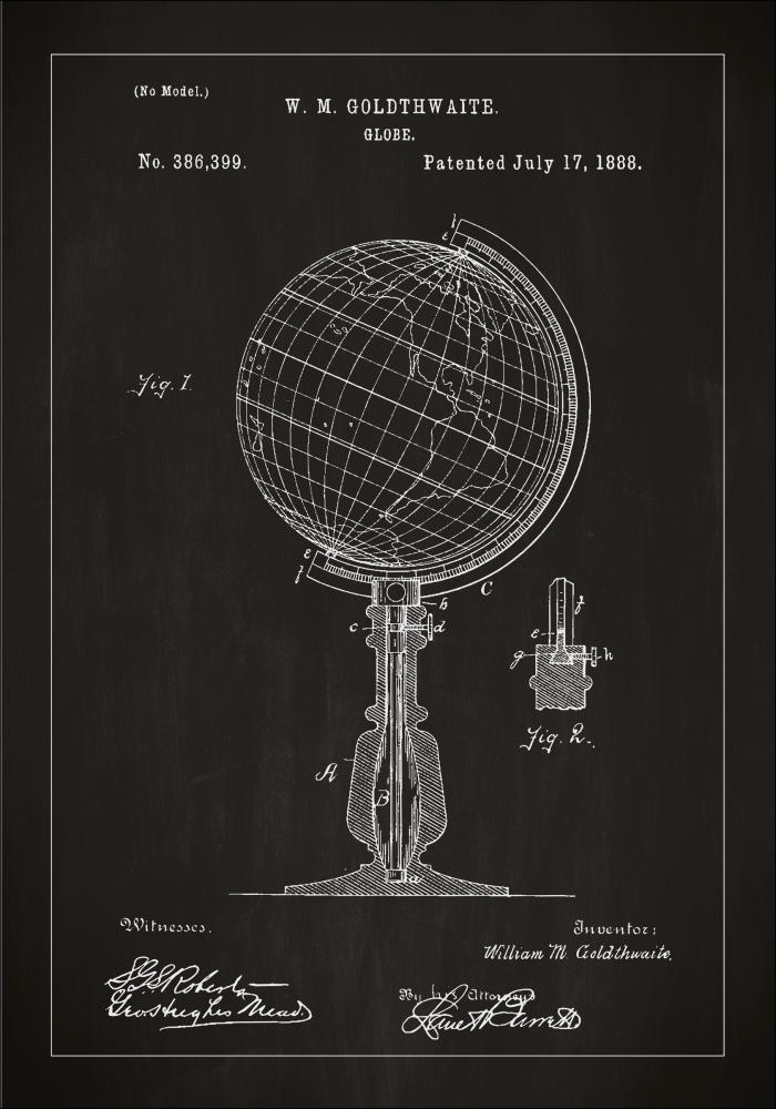 Patentzeichnung - Erdkugel - Schwarz Poster