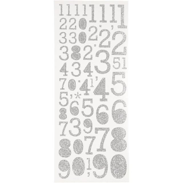 Focus Glitter Stickers Silber Numbers