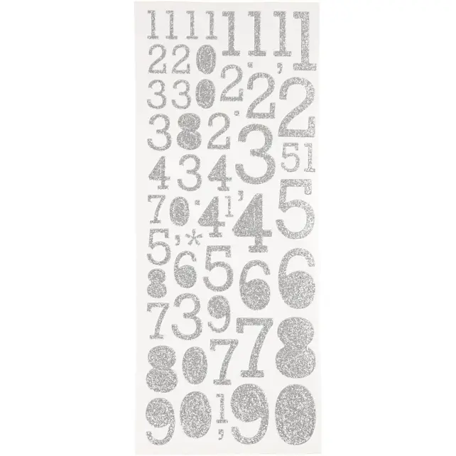 Focus Glitter Stickers Silber Numbers