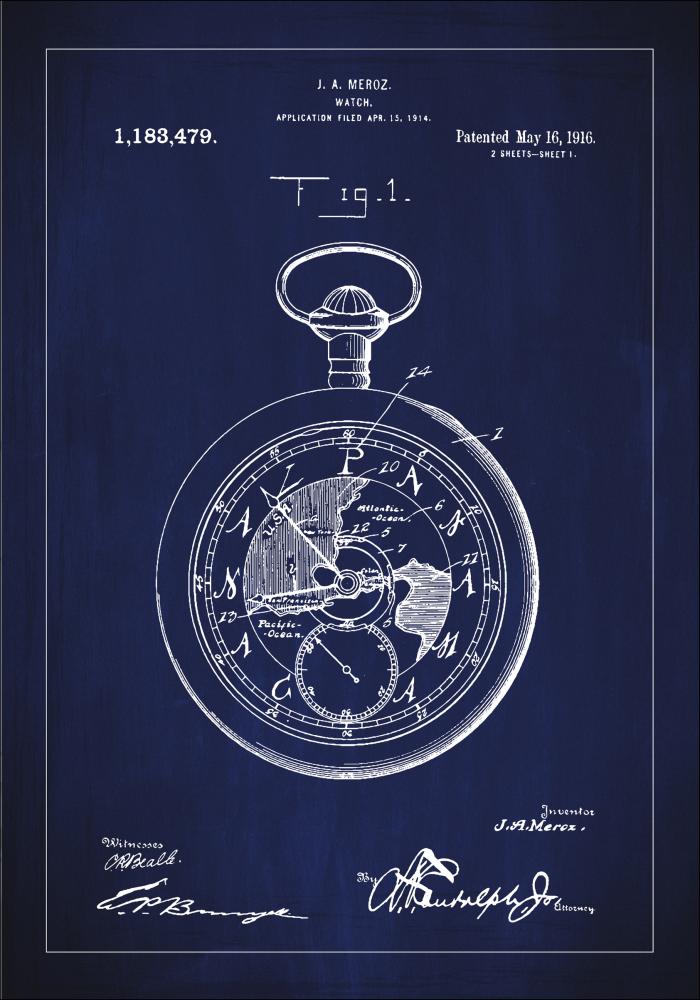 Patentzeichnung - Taschenuhr - Blau Poster