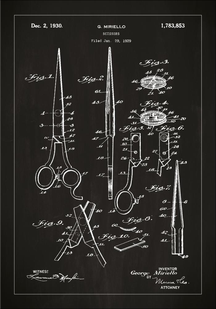 Patentzeichnung - Schere - Schwarz Poster