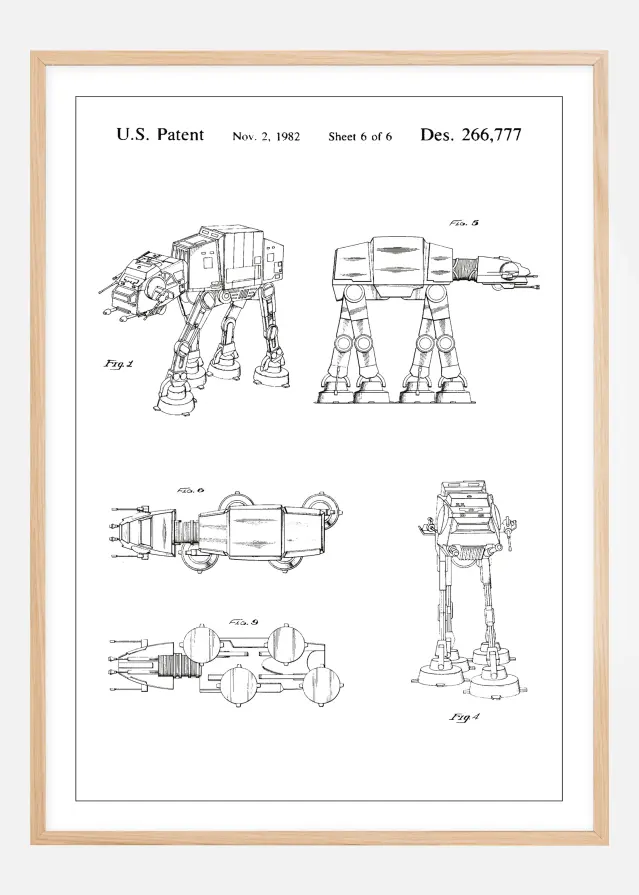 Patentzeichnung - Star Wars - Walker - Weiß Poster