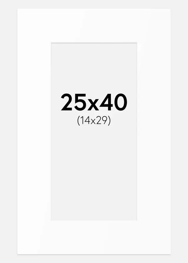 Passepartout Weiß Standard (weißer Kern) 25x40 cm (14x29)