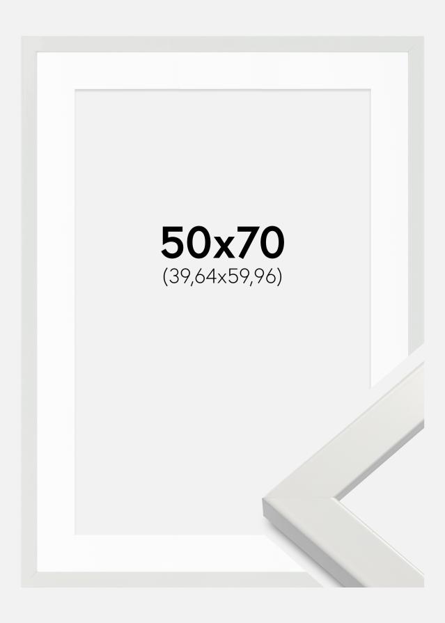 Rahmen White Wood Glossy 50x70 cm - Passepartout Weiß 16x24 inches