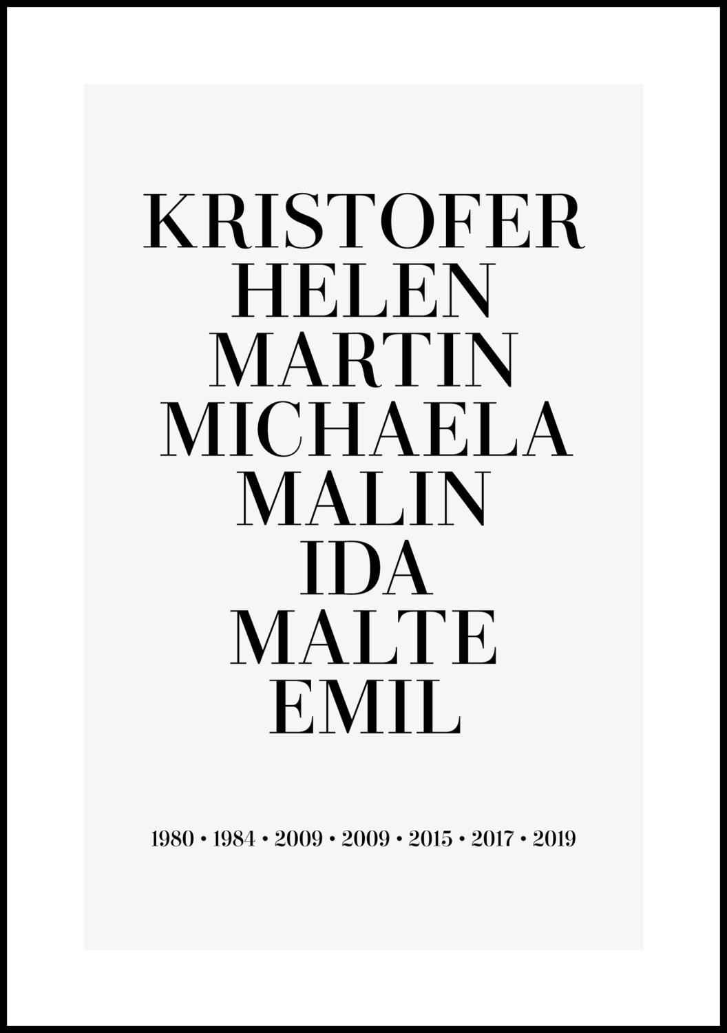 Product Image for Familienbild - 8 Namen & Geburtsjahre - Grau (21x29,7 cm (A4))