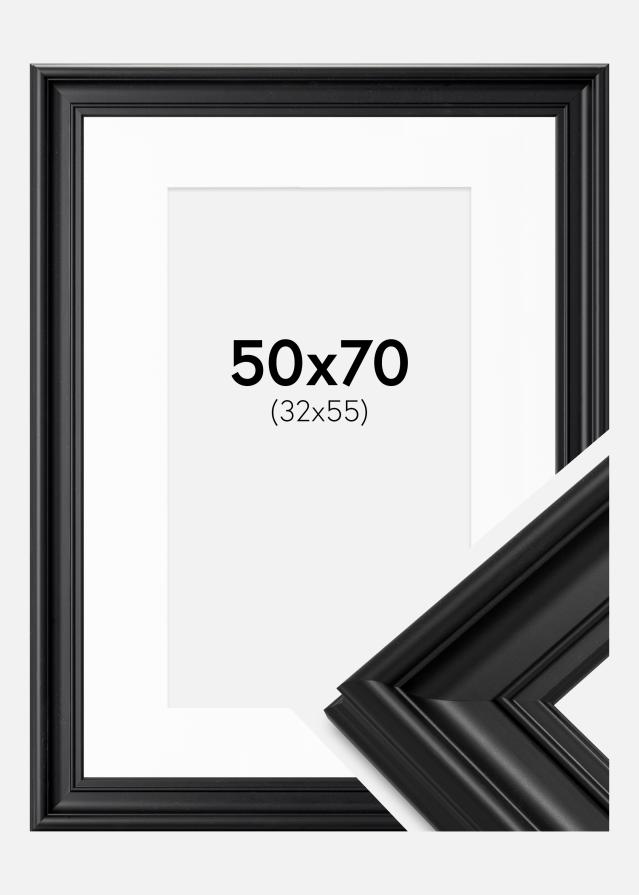 Rahmen Mora Premium Schwarz 50x70 cm - Passepartout Weiß 33x56 cm