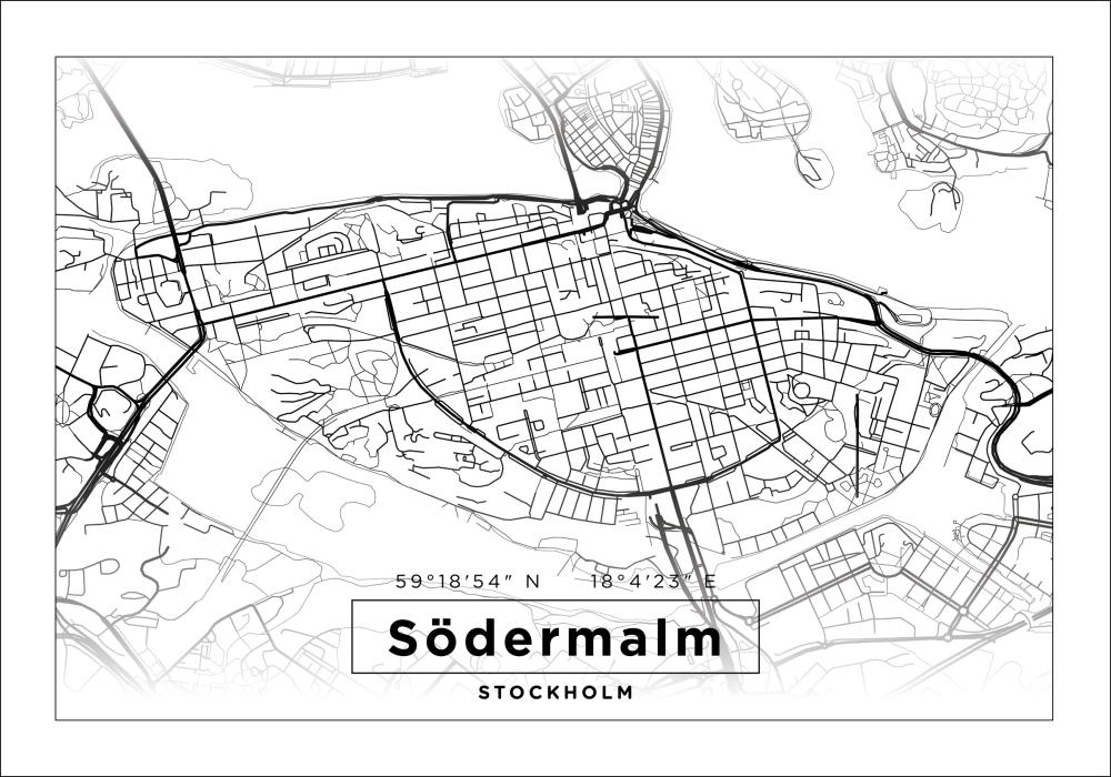 Map - Södermalm - White Poster