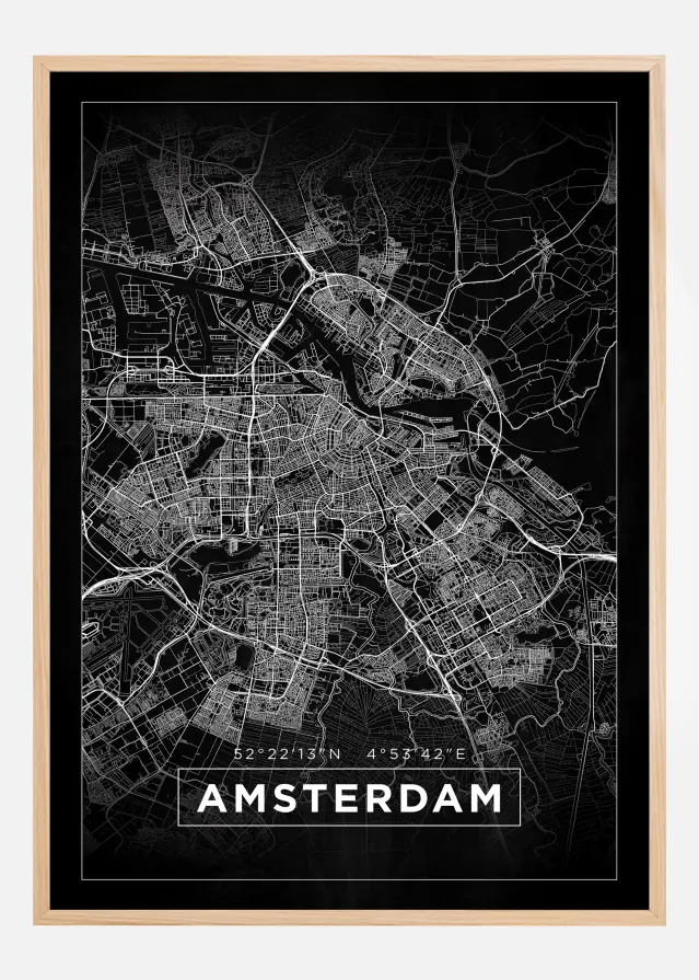 Map - Amsterdam - Black Poster