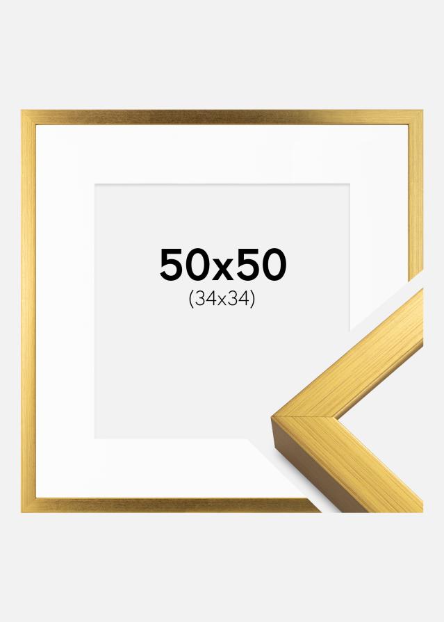 Rahmen Falun Gold 50x50 cm - Passepartout Weiß 35x35 cm