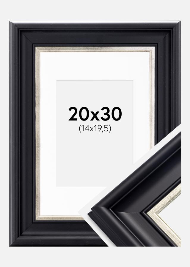 Rahmen Dalarna Schwarz-Silber 20x30 cm - Passepartout Weiß 15x21 cm (A5)