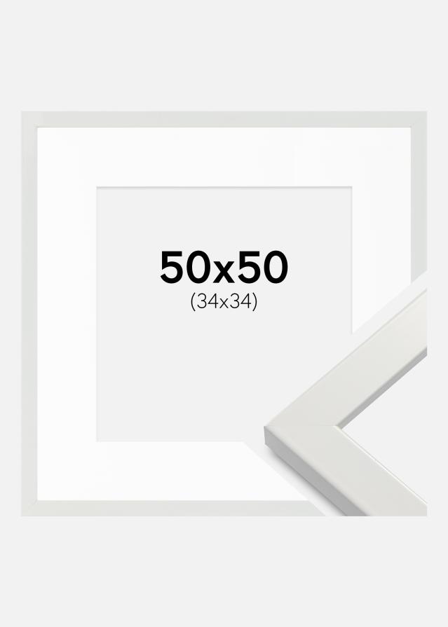 Rahmen White Wood Glossy 50x50 cm - Passepartout Weiß 35x35 cm