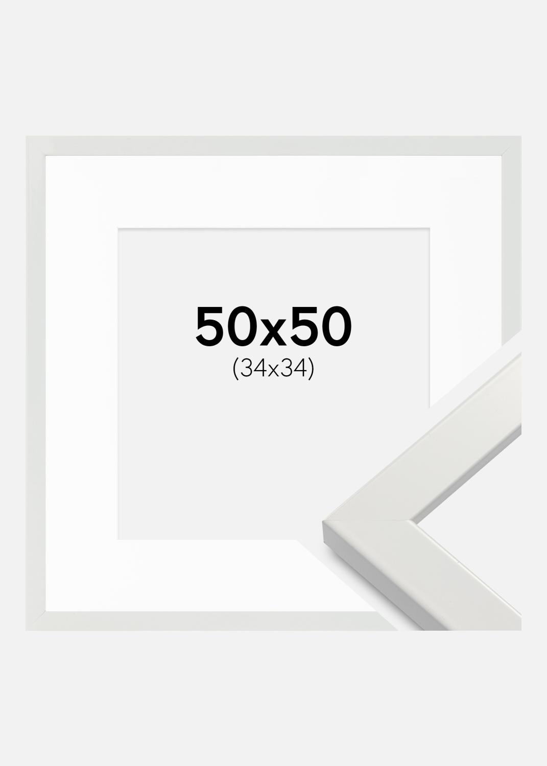 Product Image for Rahmen White Wood Glossy 50x50 cm - Passepartout Weiß 35x35 cm