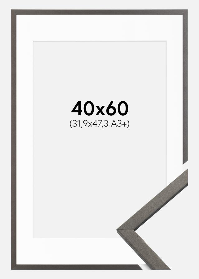 Rahmen Edsbyn Graphitgrau 40x60 cm - Passepartout Weiß 32,9x48,3 cm (A3+)