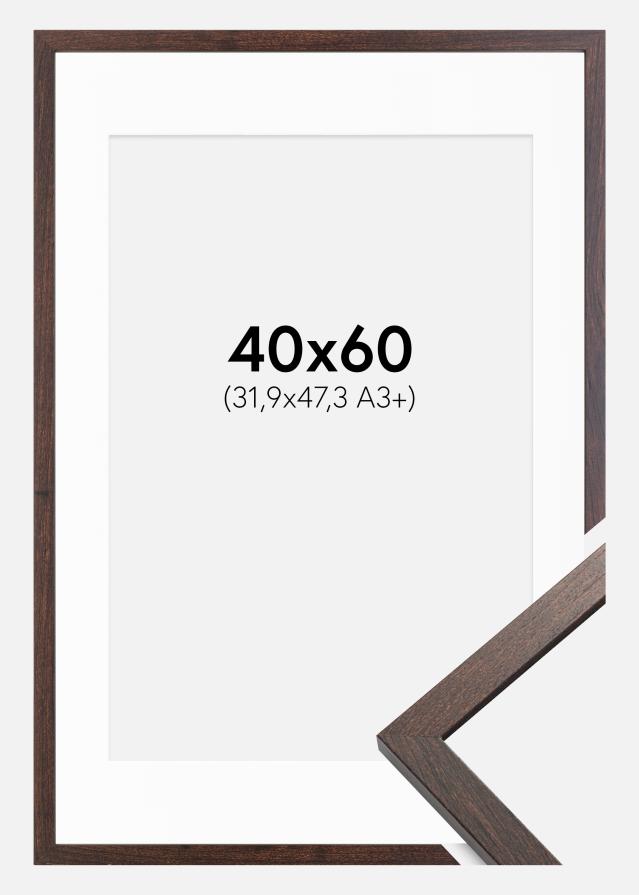 Rahmen Trendy Walnuss 40x60 cm - Passepartout Weiß 32,9x48,3 cm (A3+)