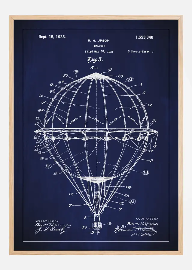 Patentzeichnung - Heißluftballon - Blau Poster