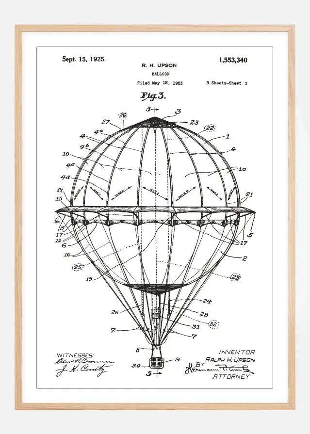 Patentzeichnung - Heißluftballon - Weiß Poster