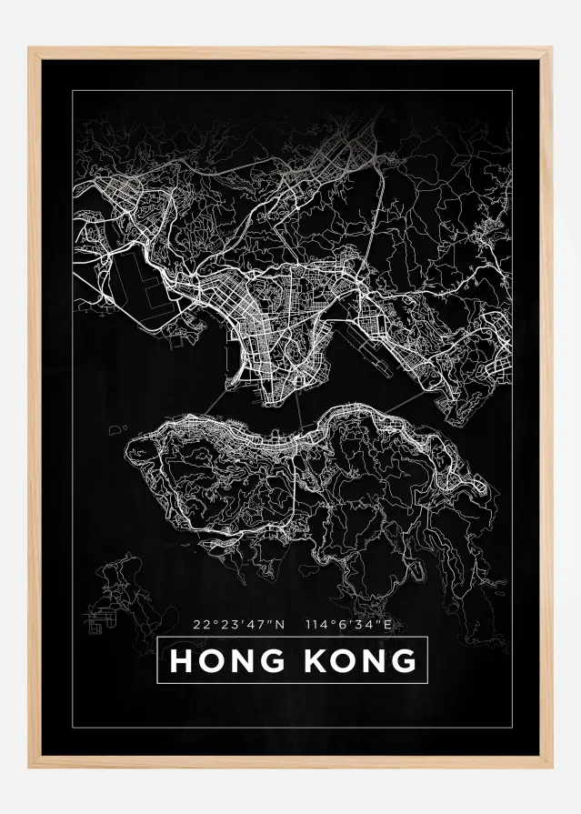 Map - Hong Kong - Black Poster