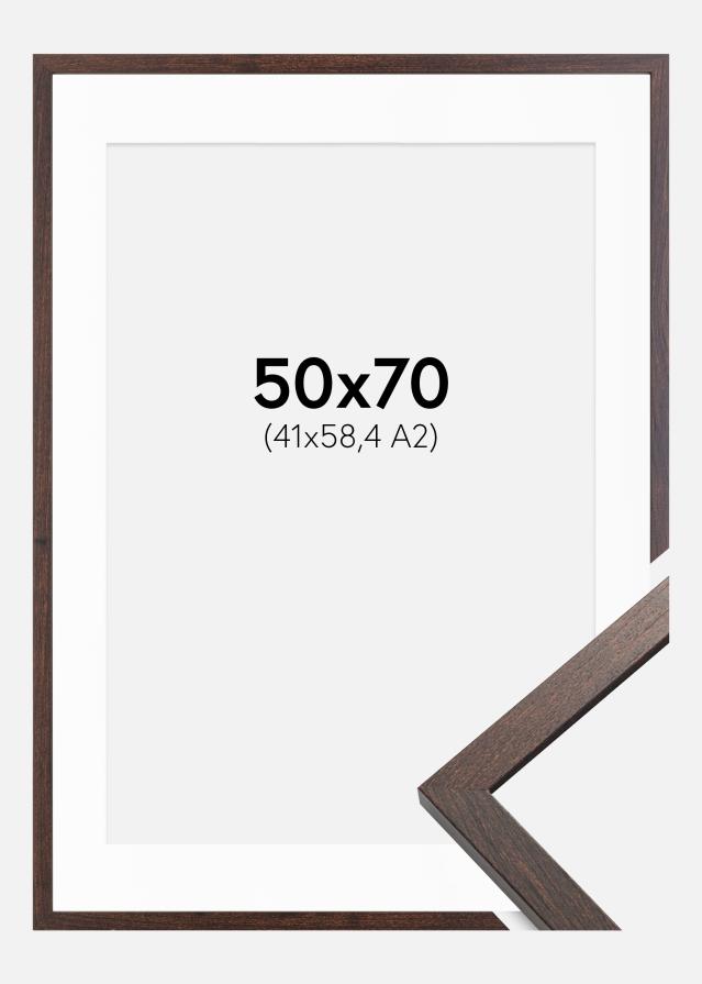 Rahmen Trendy Walnuss 50x70 cm - Passepartout Weiß 42x59,4 cm