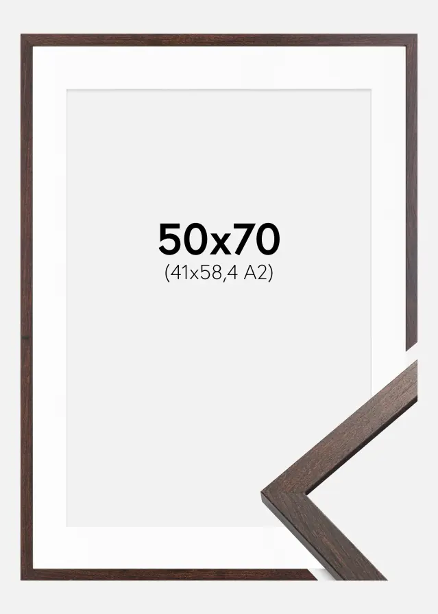 Rahmen Trendy Walnuss 50x70 cm - Passepartout Weiß 42x59,4 cm