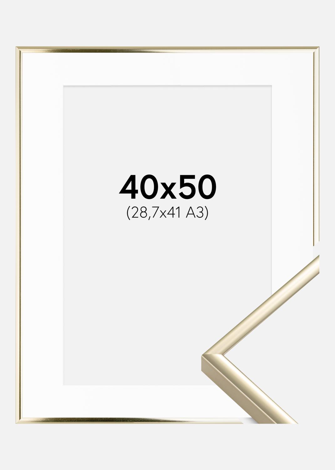 Product Image for Rahmen Aluminium Gold glänzend 40x50 cm - Passepartout Weiß 29,7x42 cm