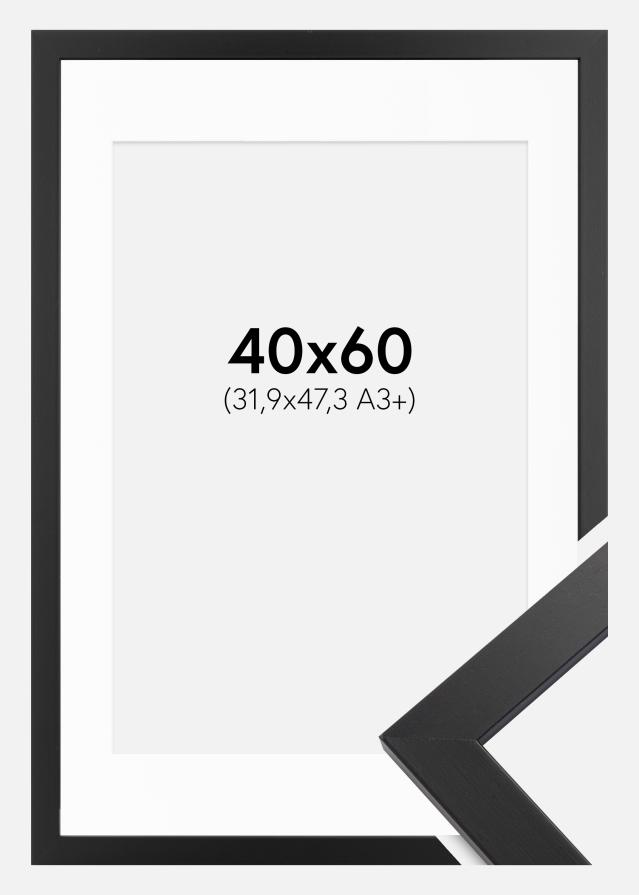 Rahmen Black Wood 40x60 cm - Passepartout Weiß 32,9x48,3 cm (A3+)