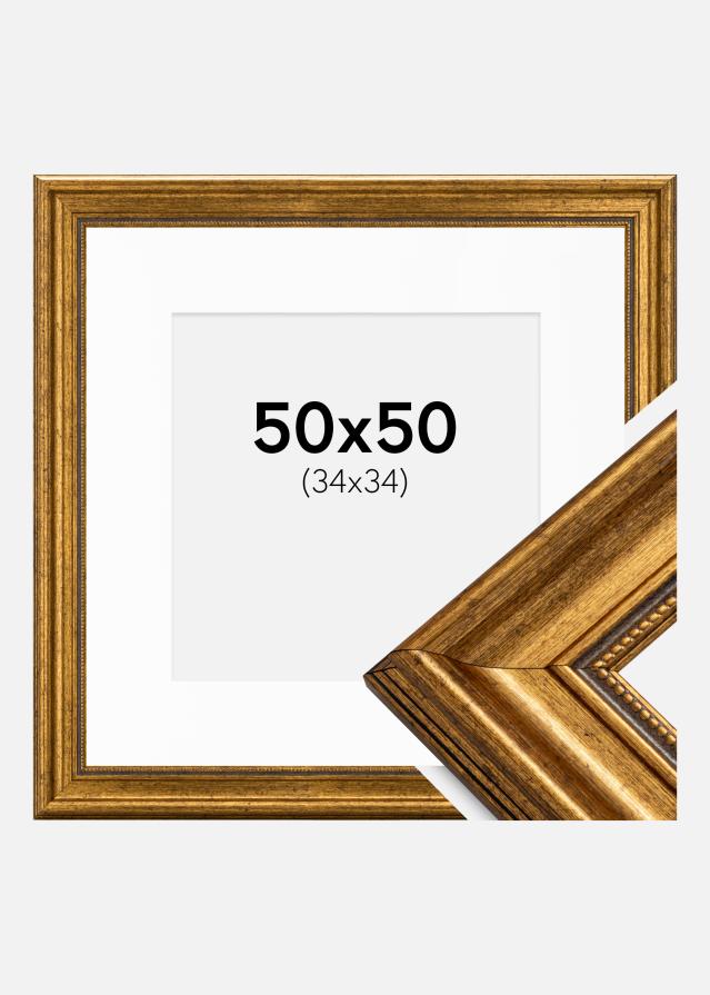 Rahmen Rokoko Gold 50x50 cm - Passepartout Weiß 35x35 cm