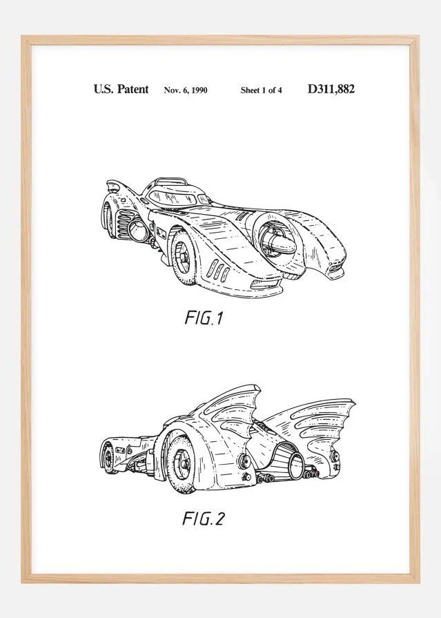Patentzeichnung - Batman - Batmobile 1990 I Poster