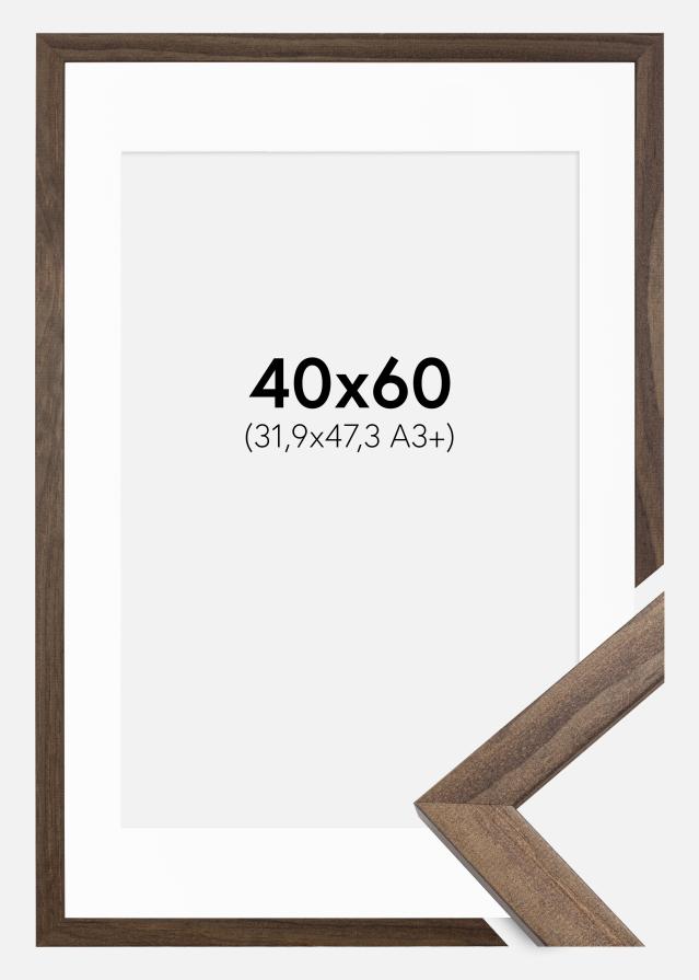 Rahmen Stilren Walnuss 40x60 cm - Passepartout Weiß 32,9x48,3 cm (A3+)