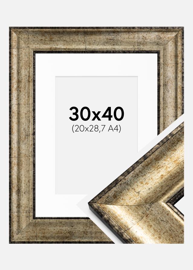 Rahmen Saltsjöbaden Antik-Gold 30x40 cm - Passepartout Weiß 21x29,7 cm (A4)