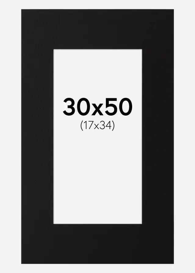 Passepartout Schwarz Standard (weißer Kern) 30x50 cm (17x34)