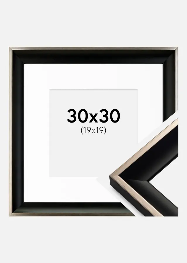 Rahmen Öjaren Schwarz-Silber 30x30 cm - Passepartout Weiß 20x20 cm