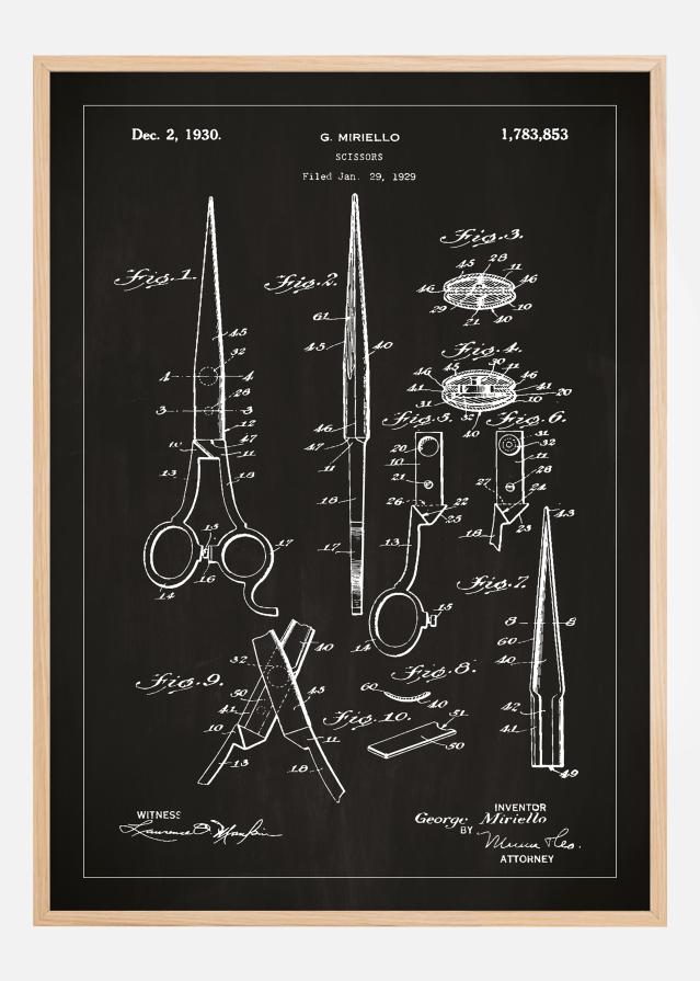 Patentzeichnung - Schere - Schwarz Poster