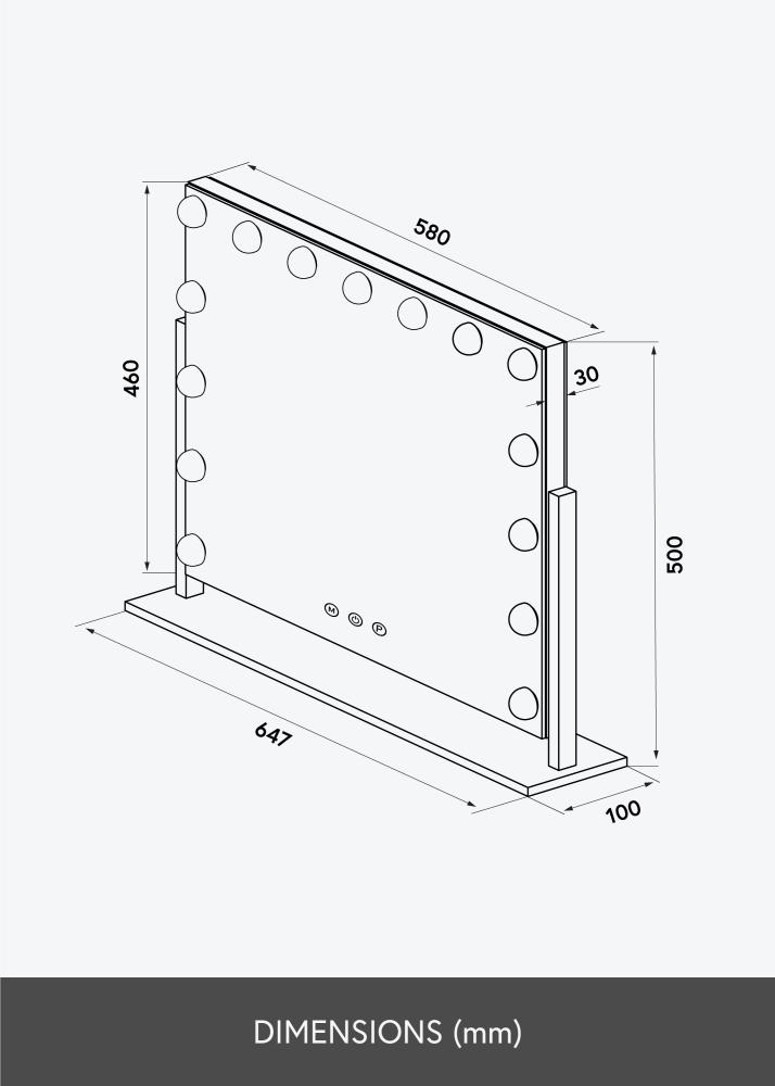 KAILA Kosmetikspiegel Soft Corner LED Schwarz 60x52 cm