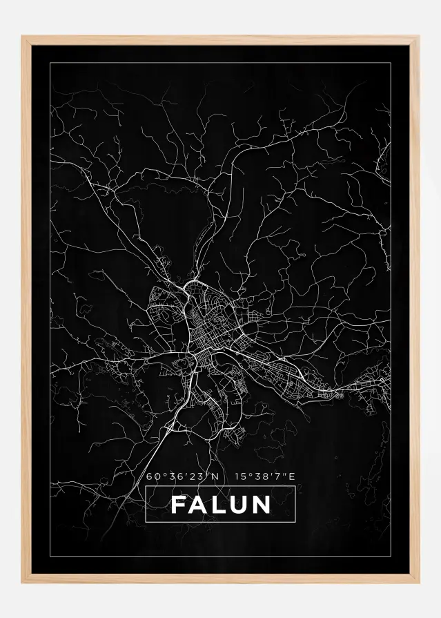 Map - Falun - Black Poster