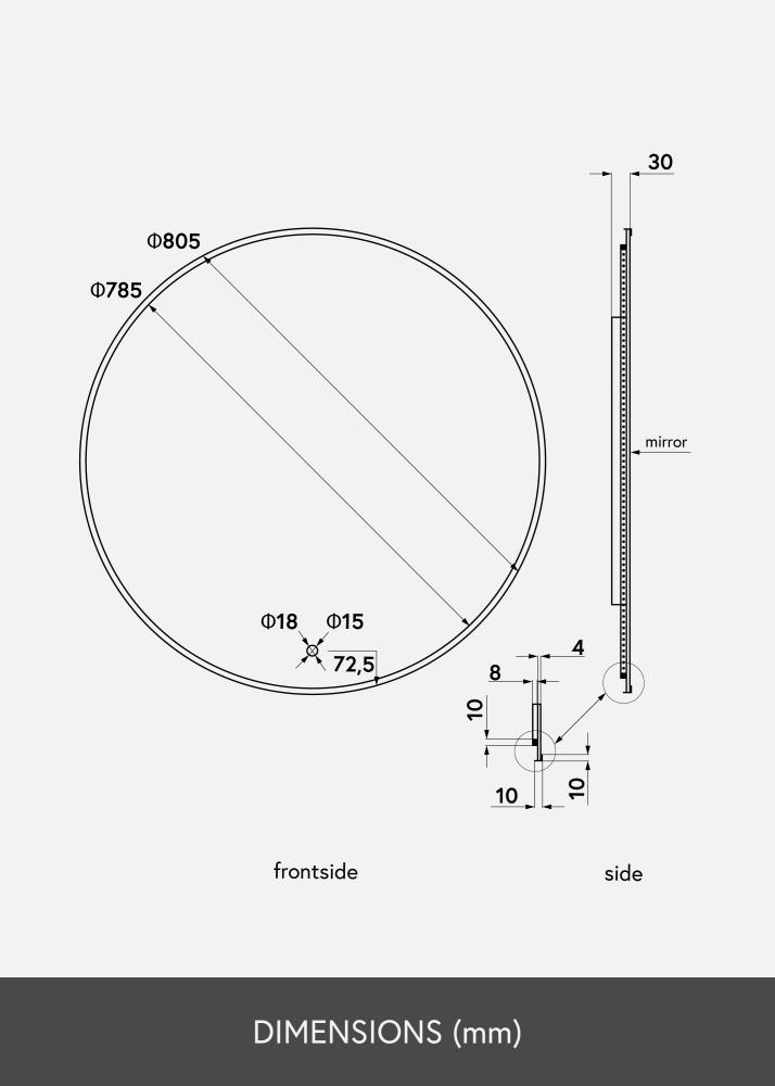 KAILA Spiegel Circle LED Schwarz 80 cm Ø