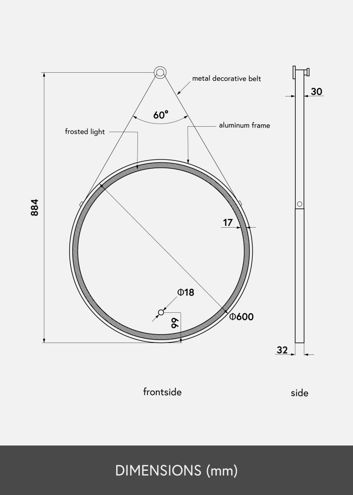 KAILA Spiegel Belt LED Guld 60 cm Ø