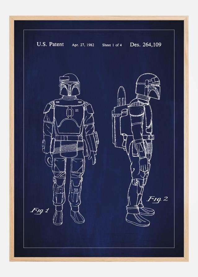 Patentzeichnung - Star Wars - Boba Fett - Blau Poster