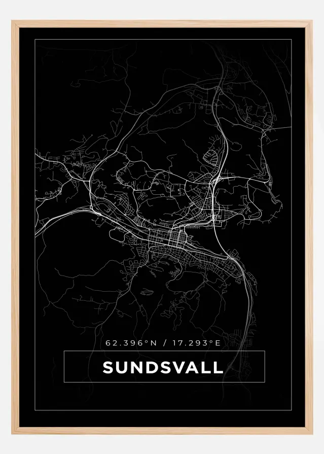 Map - Sundsvall - Black Poster